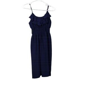 Body Central Midi Dress Junior Small Blue Ruffle Adjustable Spaghetti Strap